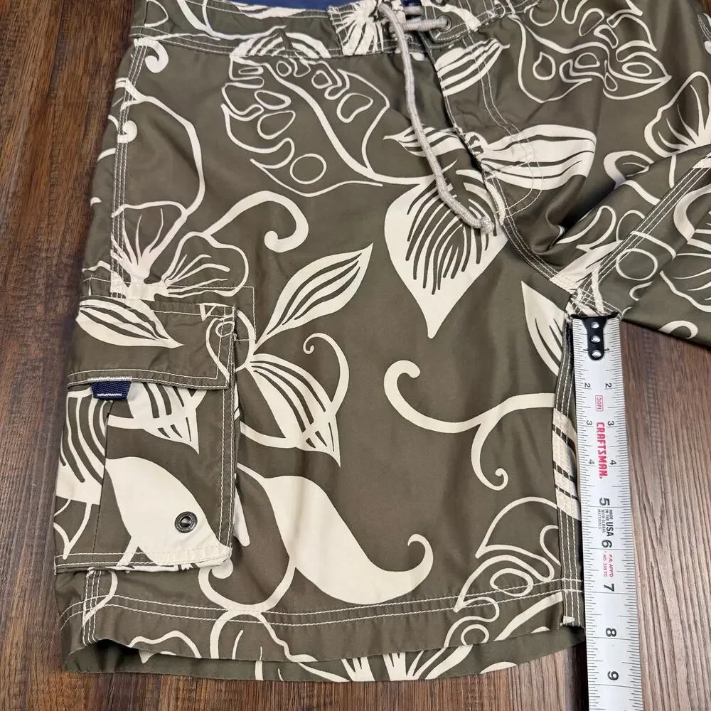 J. Crew Original Swimwear size 34 swim board shorts green cream tropical floral